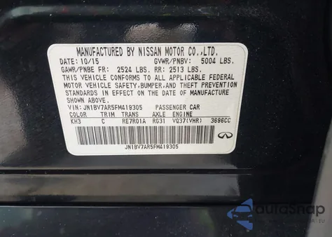 2015 Infiniti Q50 Premium from USA, damaged, VIN JN1BV7AR5FM419305